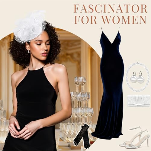DRESHOW Fascinators Hats for Women Tea Party Hat Vintage Derby Pillbox Kentucky Hat Church Cocktail Headwear - color: 1 Pack Flower Feathers: White