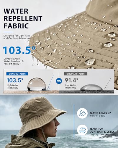 Water-Resistant UPF 50+ Sun Bucket Hat Packable Brimmed for Women Men - color: Khaki