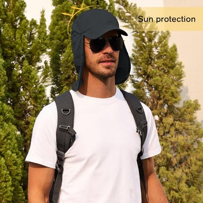 American Trends Mens Sun Hat with Neck Flap, UV Protection Outdoor Flap Hat, Packable Soft Fishing Hiking Gardening Hat - color: Darkt-gray
