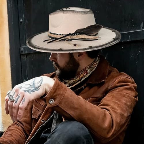 Wide Brim Fedora Hat for Men Women Retro Western Felt Hats - color: 2beige