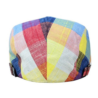 2 Pack Men's Plaid Cotton Flat Newsboy Ivy Cabbie Golf Gatsby Cap Hat - color: Red+blue