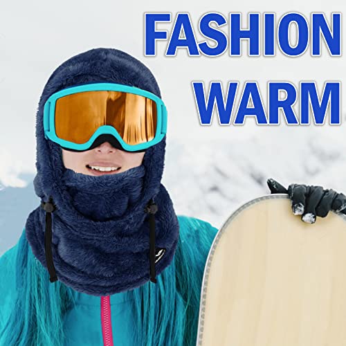 Ski Mask Balaclava Wind-Resistant Winter Face Mask for Women/Men Adjustable Warm Hood Cover Hat Cap Scarf - color: Navy Blue
