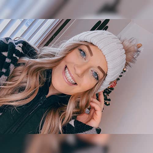 FURTALK Womens Winter Beanie Hat Satin Lined Faux Fur Pom Pom Beanies Hat for Women Winter Warm Knit Hats - color: 01 White