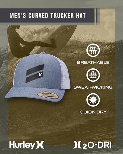 Hurley Mens Lightweight Poly Mesh Back Curved Bill Cap Trucker Hat - color: Blue