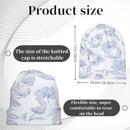 Unisex Stretch Knit Beanie Hat - color: Light Blue Flowers