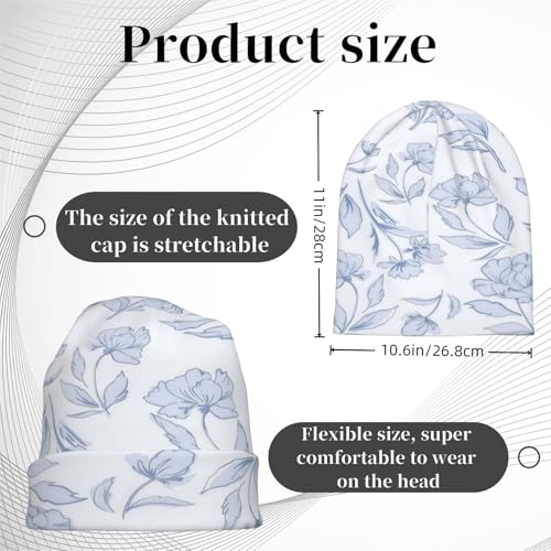 Unisex Stretch Knit Beanie Hat - color: Light Blue Flowers
