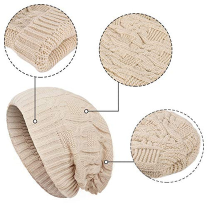Surblue Unisex Trendy Beanie Warm Oversized Chunky Cable Knit Slouchy Woolen Hat - color: C-beige