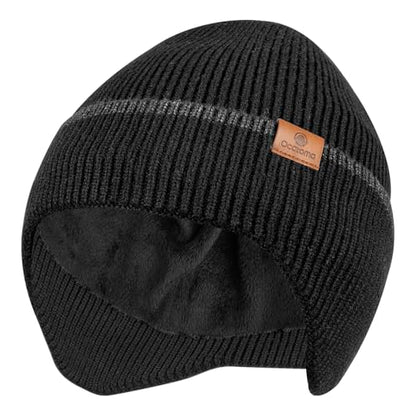 Ocatoma Winter Beanie with Earflap for Men Women Knit Hat Outdoor Unisex - color: Stgx Black