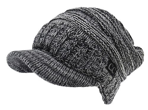 C.C Trendy Warm Oversized Chunky Soft Oversized Ribbed Slouchy Knit Hat with Visor Brim - color: Black Mix