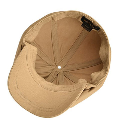 BOTVELA Men's Newsboy Flat Cap 100% Cotton Cabbie Hat - color: Khaki, size: 7 3/8