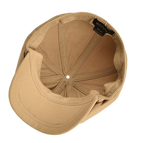 BOTVELA Men's Newsboy Flat Cap 100% Cotton Cabbie Hat - color: Khaki, size: 7 7/8