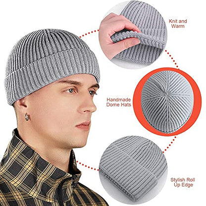vidsel Wool Knit Cuff Short Fisherman Beanie for Men Women, Winter Warm Hat - color: Black,gray,red