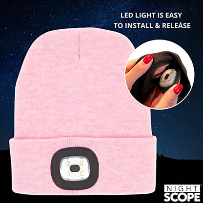 Classic Rechargeable LED Warm Knit Beanie Head Light Hat Headlamp for Outdoor Activities - color: Pink