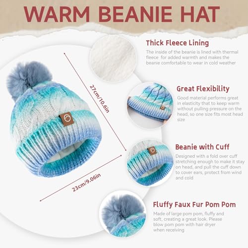 Womens Winter Beanie Hat Scarf Set,Thermal Fleece Lined Women Beanie with Pom Warm Knitted Neck Scarf Cold Weather