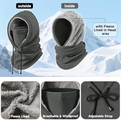 Winter Balaclava Ski Face Mask: Men Women Warm Windproof Face Cover Hat - color: Grey-lined