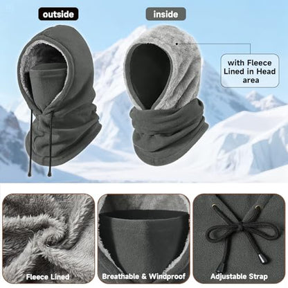 Winter Balaclava Ski Face Mask: Men Women Warm Windproof Face Cover Hat - color: Grey-lined