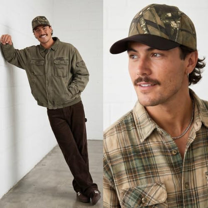Daxton Men Original Trucker Hat Cotton Twill with Adjustable Snapback 5 Panel A-Frame Cap - color: 2 Pack - All Black, Camo Black
