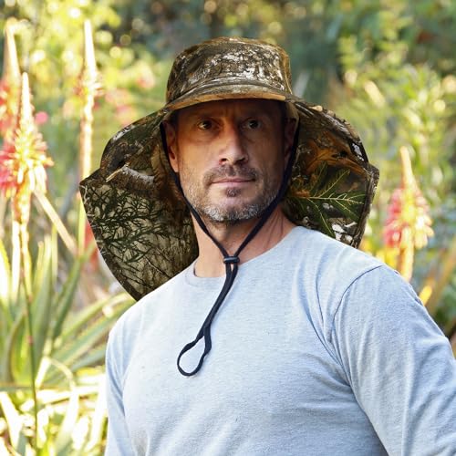 Tirrinia Neck Flap Fishing Safari Cap for Men - color: Leaf Woodland Camo