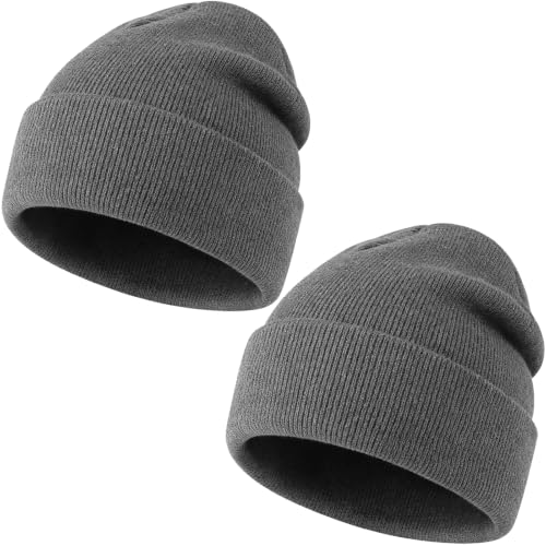 IYEBRAO 2-Pack Unisex Cuffed Beanie Hat for Men Women Skull Knit Cap - color: Dark Grey&dark Grey 2pcs
