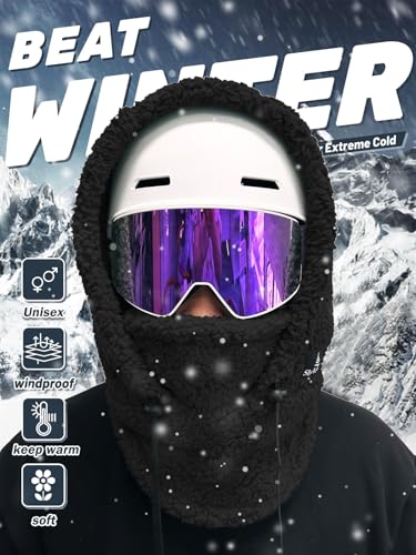Shy Velvet Sherpa Hood Balaclava Wind-Resistant Ski Mask for Men and Women - color: Black