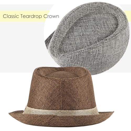 Lisianthus Mens Short Brim Summer Panama Fedora Trilby Sun Hat - color: Coffee With Beige Band