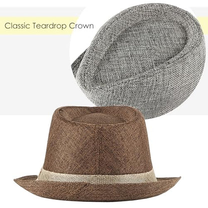 Lisianthus Mens Short Brim Summer Panama Fedora Trilby Sun Hat - color: Coffee With Beige Band