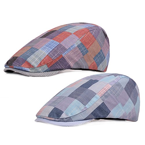 2 Pack Men's Plaid Cotton Flat Newsboy Ivy Cabbie Golf Gatsby Cap Hat - color: 228rb