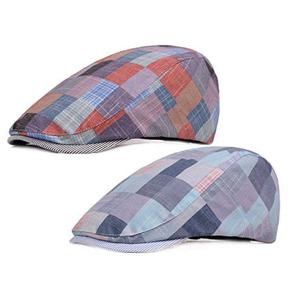 2 Pack Men's Plaid Cotton Flat Newsboy Ivy Cabbie Golf Gatsby Cap Hat - color: 228rb