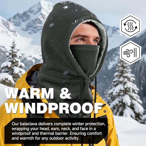 Winter Balaclava Ski Face Mask: Men Women Warm Windproof Face Cover Hat - color: Grey-lined