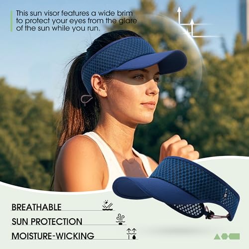 Breathable Mesh Sun Visor Lightweight Sport Hat for Men Women - color: Navy Blue