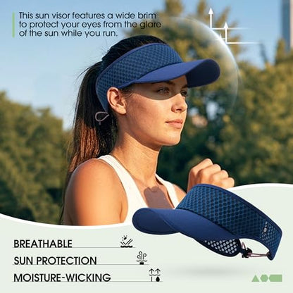 Breathable Mesh Sun Visor Lightweight Sport Hat for Men Women - color: Navy Blue
