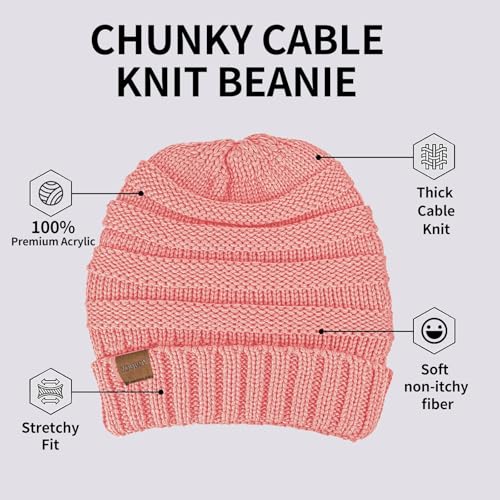 ZOORON Womens Winter Hat Slouchy Beanies for Women Cable Knit Beanie Hats - color: 1pack- Skin Pink