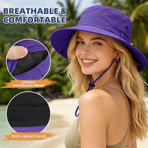 ZOORON Sun Hats for Women Men Fishing Hat UPF 50+ Wide Brim Bucket Hat - color: 1pack-purple