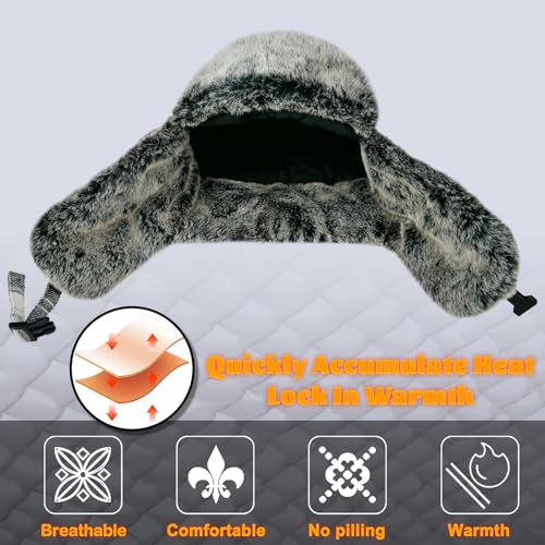 Unisex Winter Trapper Hat Cold Proof Keep Warm Hat with Ear Flaps for Hunting Skiing Trooper Winter Outdoor Activities - color: Black White With Mask, size: Medium-Large