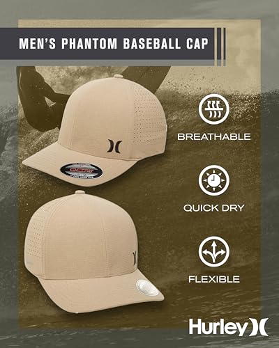Hurley Men's Baseball Cap - Sweat-Wicking Fitted Baseball Hats for Men (S-XL) - color: Khaki/Black, size: Small-Medium