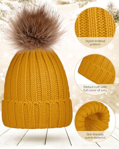 Syhood 4 Pcs Hat and Glove Set Winter Beanie and Glove Set - color: Black and Yellow