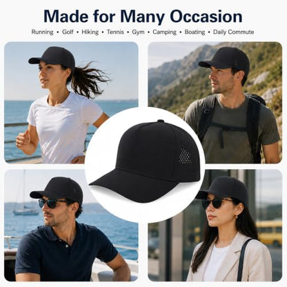 5 Panel Baseball Cap Quick Dry Mesh Snapback Hat for Women Men - color: Black