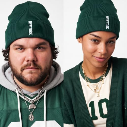 Daxton Vertical USA Cities Cuffed Beanie, Winter Knit Hat Skully Cap for Men Women, City Pride Daily Headwear - color: New York Hunter White