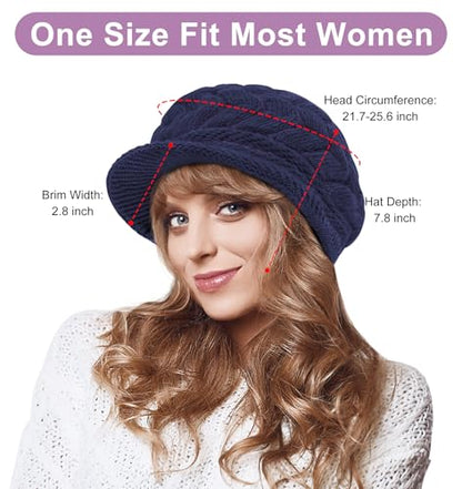 YSense 2 Pack Womens Winter Hats Warm Knit Beanie with Visor - color: Navy Blue Purple