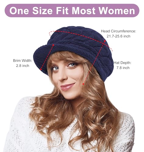 YSense 2 Pack Womens Winter Hats Warm Knit Beanie with Visor - color: Navy Blue Purple