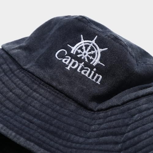 Sun Bucket Hat for Men Women Fishing Beach Safari Trendy Cotton Cowboy Cap for Golf Hiking Hunting Outdoor Boonie - color: Captain Black