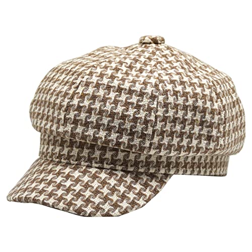 Newsboy Caps Fall Hats for Women Fashionable Vintage - color: T2-houndstooth-khaki