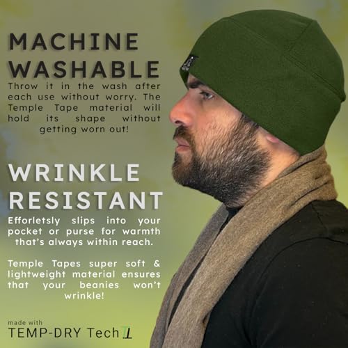 Temple Tape Tactical Fleece Watch Cap Beanie – Skull Cap Fleece Hat - Mens & Women - color: [2-pack] 1-black & 1-od Green, size: X-Large