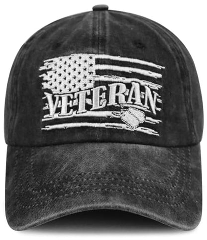 American Flag Veteran Hats for Men Women - color: Embroidered Black