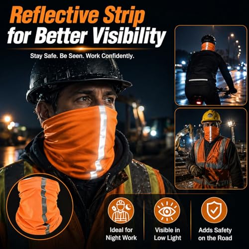 SATINIOR 4 Pcs Neck Gaiter Face Mask for Men, High Vis - color: Orange