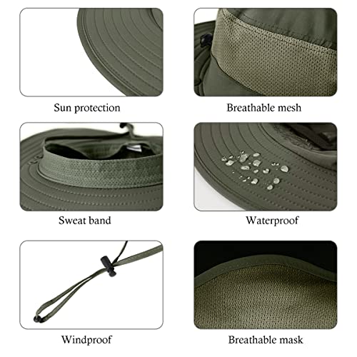 3 Pack Mens Outdoor Wide Brim Fishing Hat,UPF 50+ Sun Protection Cap with Face Neck Flap for Hiking & Garden - color: 3 Pack-dark Grey＆light Grey＆army Green