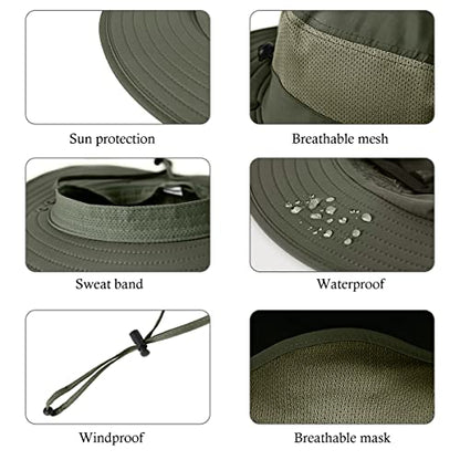 3 Pack Mens Outdoor Wide Brim Fishing Hat,UPF 50+ Sun Protection Cap with Face Neck Flap for Hiking & Garden - color: 3 Pack-dark Grey＆light Grey＆army Green