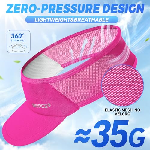 BEACE Sun Visor Hat Women Men-Sports Lightweight Wicking Stretchy Sunvisor Cap for Golf Tennis Running Pickleball Beach - color: Hot Pink
