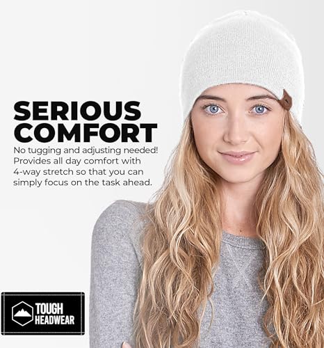 Tough Headwear Knit Beanie Hat - Stretch Fit Winter Hats for Men - Breathable Beanie for Women - Durable Acrylic Winter Cap - color: White