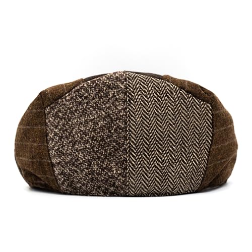 Men's Classic Patchwork Herringbone Checker Plaid Newsboy Ivy Hat Flat Cap - color: Brown, size: Large-X-Large